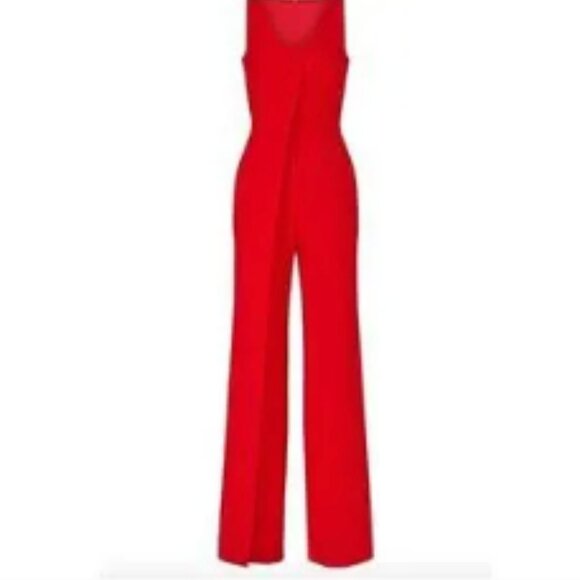 Trina Turk Hedy Jumpsuit Sleeveless V-Neck Pleated Front Straight Leg Red 8 - Picture 5 of 8
